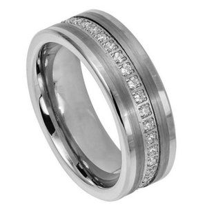 8MM PIPE CUT CZ ETERNITY TUNGSTEN WEDDING BAND
